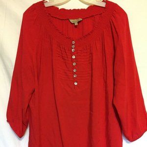 Beautiful!  KERRYBROOKE ~ Woman Red Rayon 3/4 Sleeves 8 Buttons Tunic/Top~Sz.XL